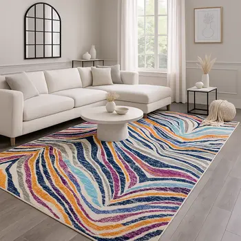4' X 6' Blue and Gold Abstract Area Rug