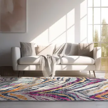 4' X 6' Blue and Gold Abstract Area Rug