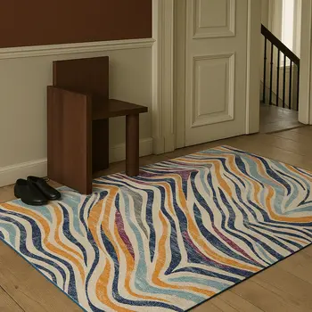 8' X 10' Blue and Gold Abstract Area Rug