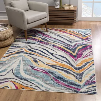 8' X 10' Blue and Gold Abstract Area Rug