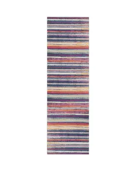10' Blue And Ivory Striped Runner Rug