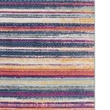 10' Blue And Ivory Striped Runner Rug