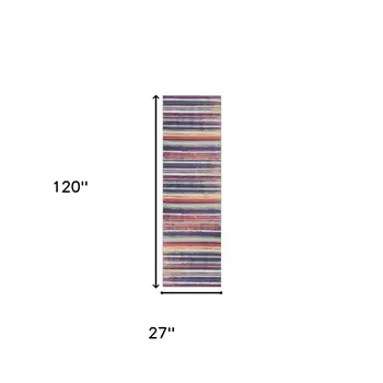 10' Blue And Ivory Striped Runner Rug