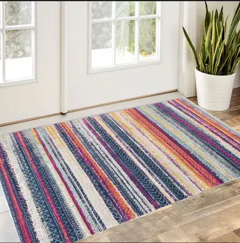 2' X 4' Multicolor Irregular Stripe Boho Area Rug