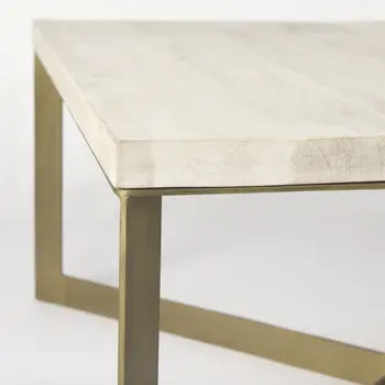 34" Beige Wood and Metal Square Coffee Table