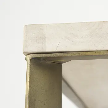 34" Beige Wood and Metal Square Coffee Table