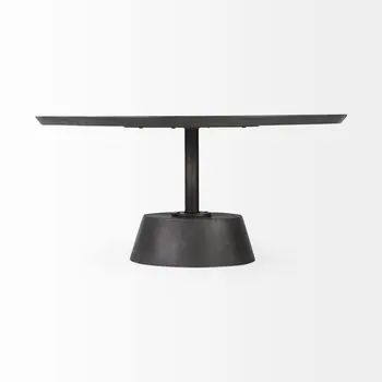 32" Dark Brown and Black Solid Wood and Iron Round Pedestal Coffee Table