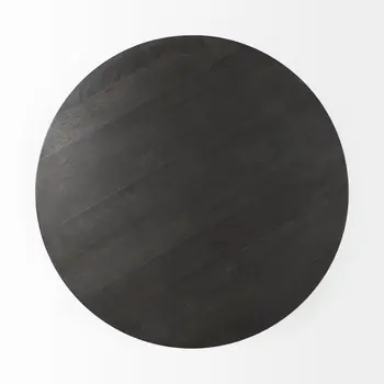 32" Dark Brown and Black Solid Wood and Iron Round Pedestal Coffee Table