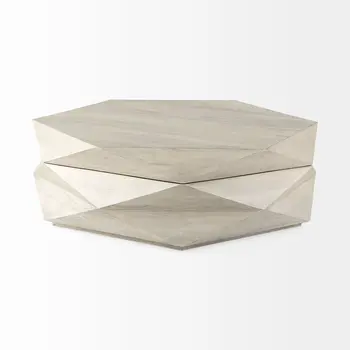48" Natural Solid Wood Hexagon Lift Top Solid Coffee Table