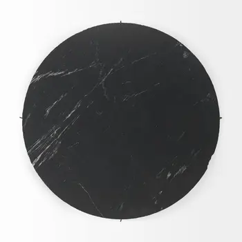 48" Black and Gold Genuine Marble and Iron Round Coffee Table