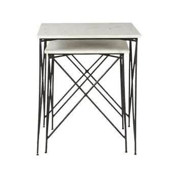 24" Bronze And White Marble Square End Table