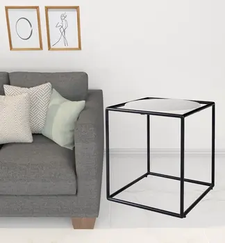 22" Black Marble Round End Table