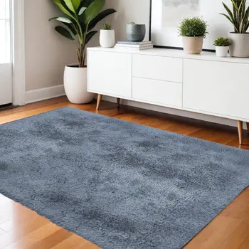 4' X 5' Gray Shag Power Loom Non Skid Area Rug