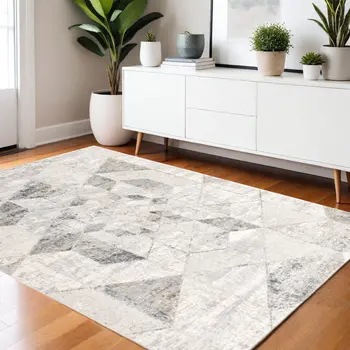 4' X 6' Gray and Ivory Abstract Power Loom Area Rug