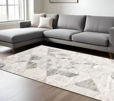 8' X 11' Gray and Ivory Abstract Power Loom Area Rug