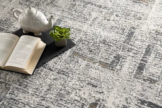 4' X 6' Gray and Ivory Abstract Power Loom Area Rug