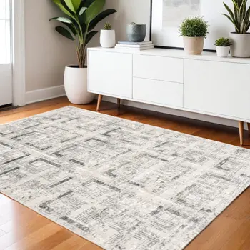 4' X 6' Gray and Ivory Abstract Power Loom Area Rug
