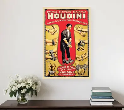 20" X 30" Houdini Handcuff King Vintage Magic Poster Wall Art