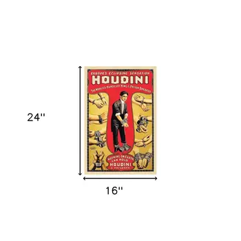 16" X 24" Houdini Handcuff King Vintage Magic Poster Wall Art