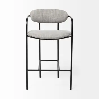 27" Gray And Black Upholstered And Metal Counter Height Bar Chair
