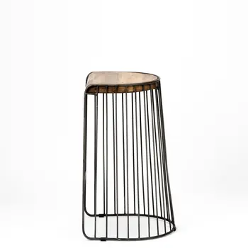 29" Black Solid Wood and Metal Backless Bar Chair