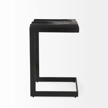 26" Black Solid Wood and Metal Backless Counter Height Bar Chair