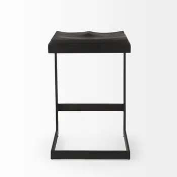 26" Black Solid Wood and Metal Backless Counter Height Bar Chair