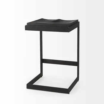 26" Black Solid Wood and Metal Backless Counter Height Bar Chair