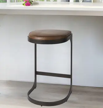 29" Black Leather and Metal Backless Bar Chair