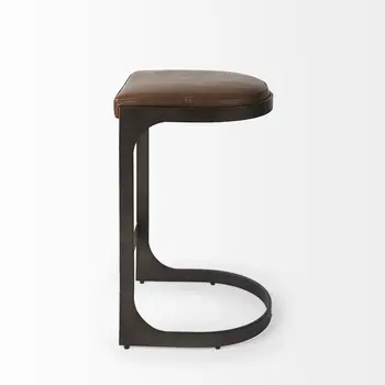 29" Black Leather and Metal Backless Bar Chair