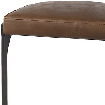 35" Black Leather and Metal Backless Bar Chair