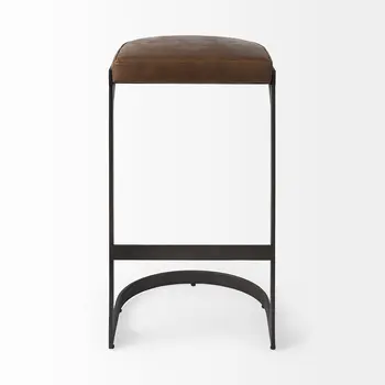 35" Black Leather and Metal Backless Bar Chair