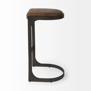 35" Black Leather and Metal Backless Bar Chair