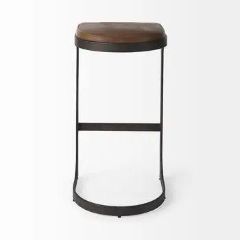 35" Black Leather and Metal Backless Bar Chair