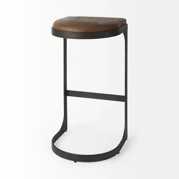 35" Black Leather and Metal Backless Bar Chair