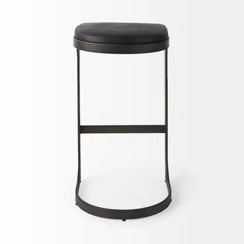 35" Black Leather and Metal Backless Bar Chair