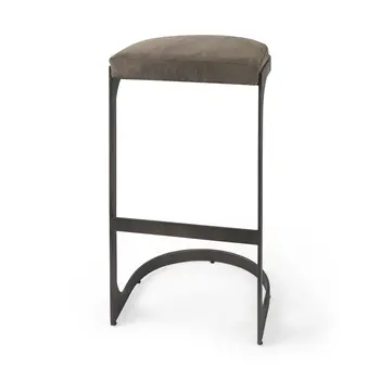 29" Black Leather and Metal Backless Bar Chair