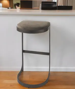 29" Black Leather and Metal Backless Bar Chair