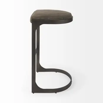 29" Black Leather and Metal Backless Bar Chair