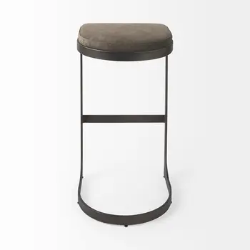 29" Black Leather and Metal Backless Bar Chair