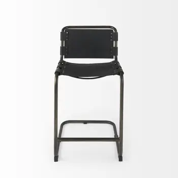 29" Black Leather And Iron Bar Chair