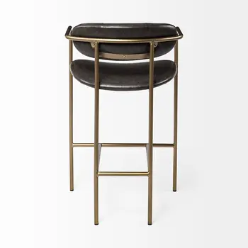 29" Brown and Gold Leather and Metal Low Back Bar Chair