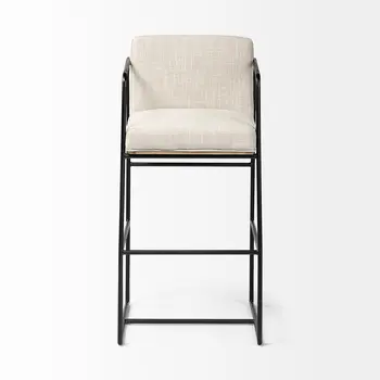 29" Beige and Black Fabric and Metal Counter Height Bar Chair