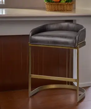 29" Black and Gold Leather and Metal Low Back Bar Height Bar Chair