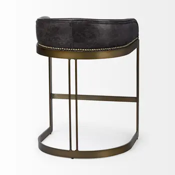 29" Black and Gold Leather and Metal Low Back Bar Height Bar Chair