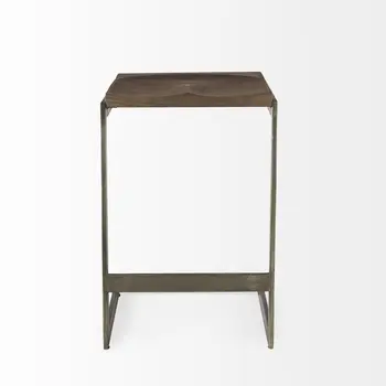 26" Wood Brown And Brown Solid Wood And Metal Backless Counter Height Bar Chair