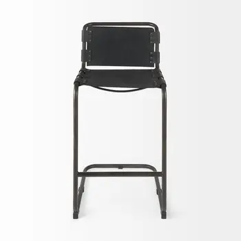 30" Black and Gray Leather and Iron Bar Height Bar Chair