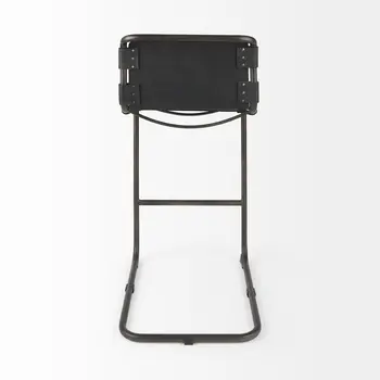 30" Black and Gray Leather and Iron Bar Height Bar Chair
