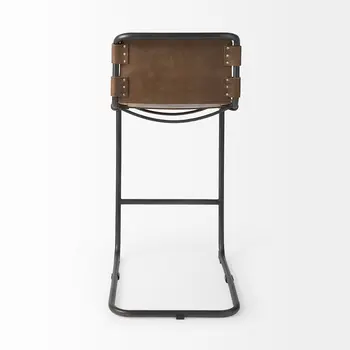 35" Brown and Black Leather and Metal Bar Chair