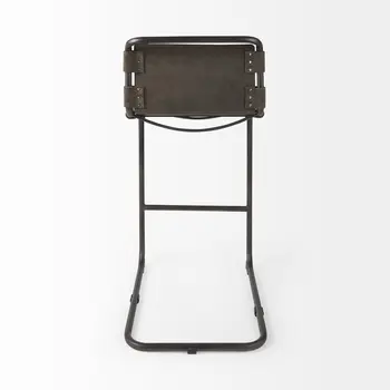 30" Brown And Black Leather And Iron Bar Chair